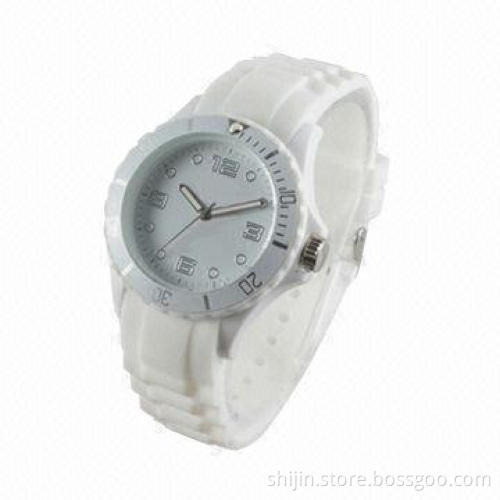 White Quartz Silicone Sports Watch with Japan Movement, Customized Colors are Welcome